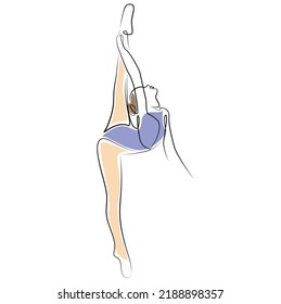 boceto de una mujer en un baile de vestir bailarina línea de arte continuo manchas de color de arte icono