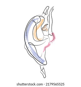 boceto de una mujer en un ballet de vestir pose de bailarina línea de arte continuo acuarela icono	