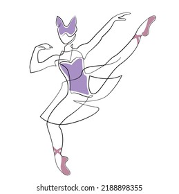sketch of a woman in a dress ballet pose dancer gymnast line art continuous art icon girl isolated on white