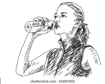 Girl Drinking Bottle Water Stock Vectors Images Vector