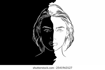 sketch of woman face with black and white background