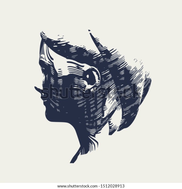 Sketch Woman Face Side View Engraved Stock Vector Royalty Free 1512028913