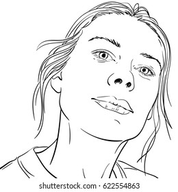 Sketch of woman with head up, Hand drawn vector illustration, Black lines on white