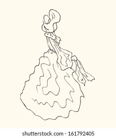 Sketch of woman. Lady in retro dress. Hand drawn romantic woman silhouette