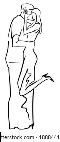 Sketch Woman and man hugging romantic dating. Hand drawn Vector illustration line style