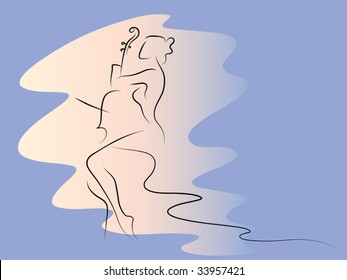 Sketch of woman playing the contra-bass