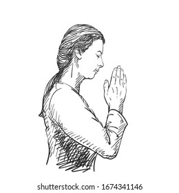 Sketch Woman Praying Hands Folded Worship Stock Vector (Royalty Free ...