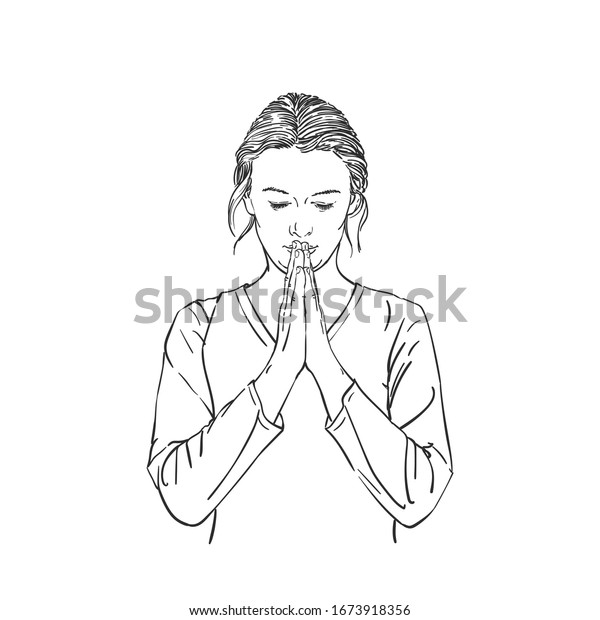 Sketch Woman Praying Hands Folded Worship Stock Vector (Royalty Free ...