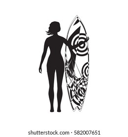 sketch Woman surfer surfboard isolated on white background art creative vector element for design