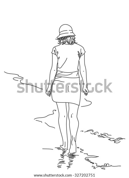 Sketch Woman Walking Barefoot On Beach Stock Vector Royalty Free 327202751 6405