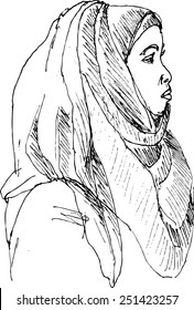 Sketch of a woman wearing hijab