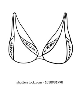 Sketch of womans bra. Vector outlines element for design. Doodle style.