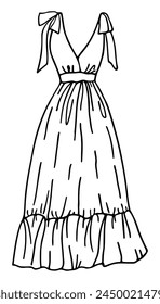 Sketch of a woman's dress. Hand drawn vector illustration. Black outline drawing isolated on white background