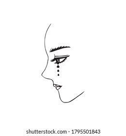 sketch of a woman's face is crying and sad