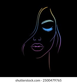 Sketch of a woman's face in a gradient color palette.
