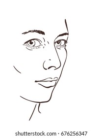 Sketch of woman's face isolated, Hand drawn line art Vector illustration on white
