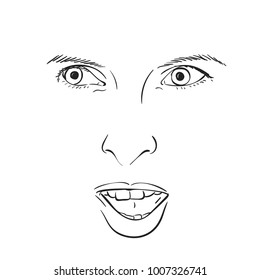 Sketch of woman's face with open mouth, Hand drawn vector illustration