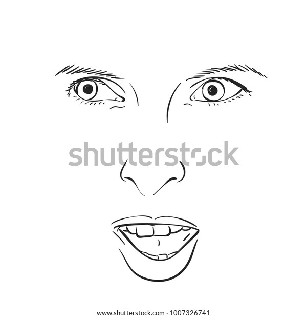 Sketch Womans Face Open Mouth Hand Stock Vector Royalty