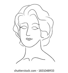 Sketch of a woman's face with wavy short hair. Vector. Doodle illustration.
