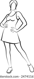 Sketch of Women In Mini Dress. Vector illustration