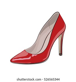 Sketch of women red shoe. Vector Illustration.