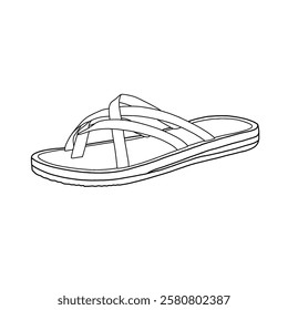 Sketch of women's flip flops sandals open toe casual flat sandal vector line art illustration. Outline vector doodle illustration, side view. Isolated on a white background