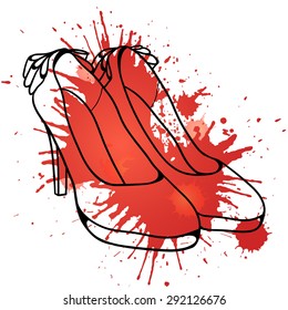 Sketch with women's shoes and colorful spray