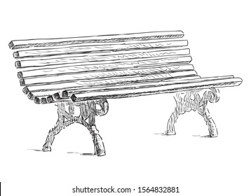 Sketch Of Wooden Bench In City Park