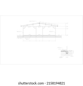 a sketch of a wooden building with an elevation dimension