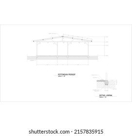 a sketch of the wooden construction of a building along with a pedestal foundation