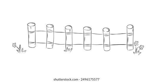 Sketch wooden fence. Simple vector illustration in doodle style