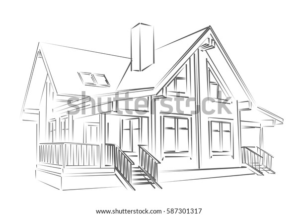 Sketch Wooden House Stock Vector (Royalty Free) 587301317