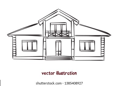 Sketch of wooden house. Vector isolated illustration for design on white background