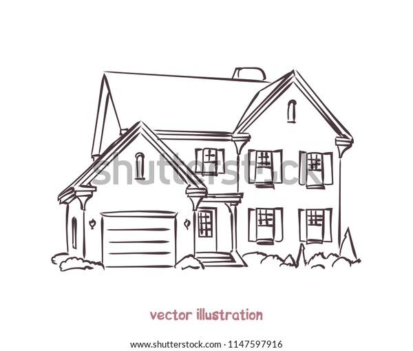 Sketch Wooden House Vector Isolated Illustration Stock Vector (Royalty ...