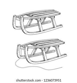 
Sketch of wooden sleds. Hand drawn vector vintage illustration. Engraved design elements.