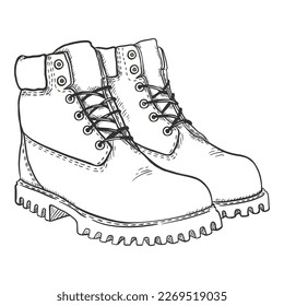 Arbeitstiefel für Skizzen. Vektorhandgezeichnete Illustration