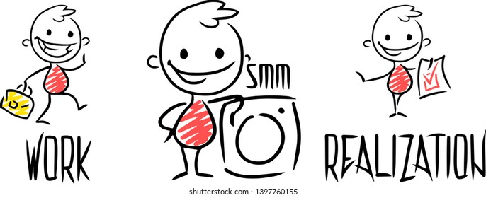 Sketch work manager set. Hand drawn cartoon vector illustration for business design.