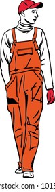 sketch a worker is dressed in orange combination