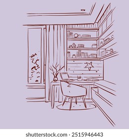 Bosquejo del Vector del área de trabajo para la tarjeta, ilustración, decoración