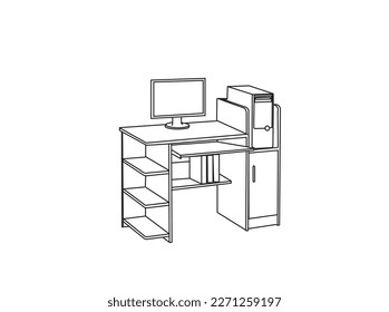 Sketch the workplace in front of the computer. Make with vector