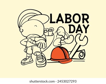 Sketch for World Labour day1 May with Grunge Background. Vector Illustration