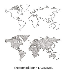 Sketch world map.Vector hand drawn illustration. Earth planet with continents,islands and oceans.