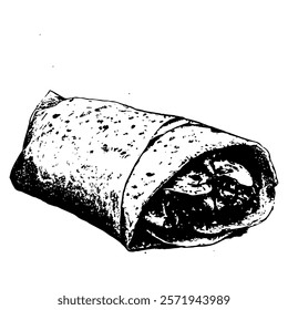 sketch of a wrap with filling, ideal for fast food and artistic-themed designs 