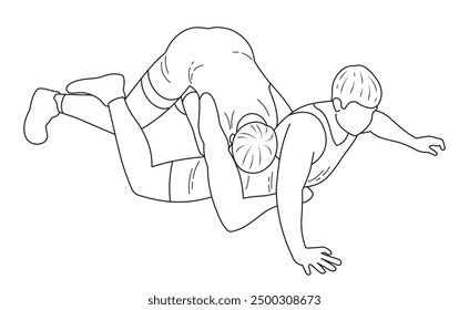 Sketch of wrestlers in a prone position, Greco-Roman wrestling, duel, sketch outline