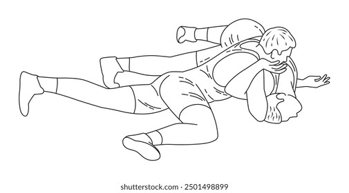 Sketch of wrestlers in a prone position, Greco-Roman wrestling, duel, sketch outline