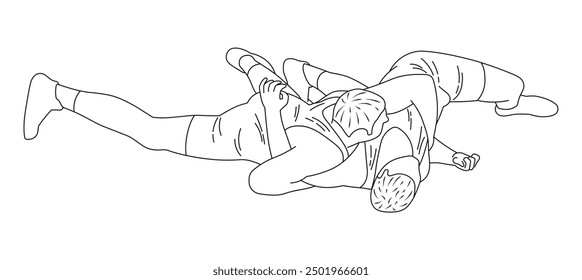 Sketch of wrestlers in a prone position, Greco-Roman wrestling, duel, sketch outline