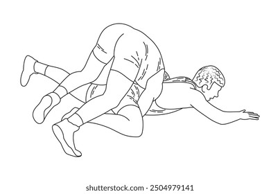 Sketch of wrestlers in a prone position, Greco-Roman wrestling, duel, sketch outline