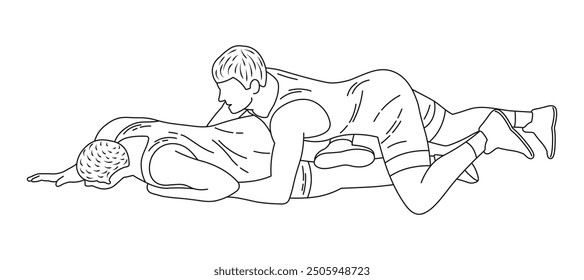 Sketch of wrestlers in a prone position, Greco-Roman wrestling, duel, sketch outline