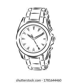 Sketch wrist watch isolated on white background, wrist watch, vector sketch illustration