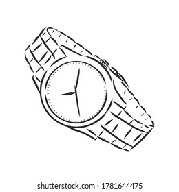 Sketch wrist watch isolated on white background, wrist watch, vector sketch illustration